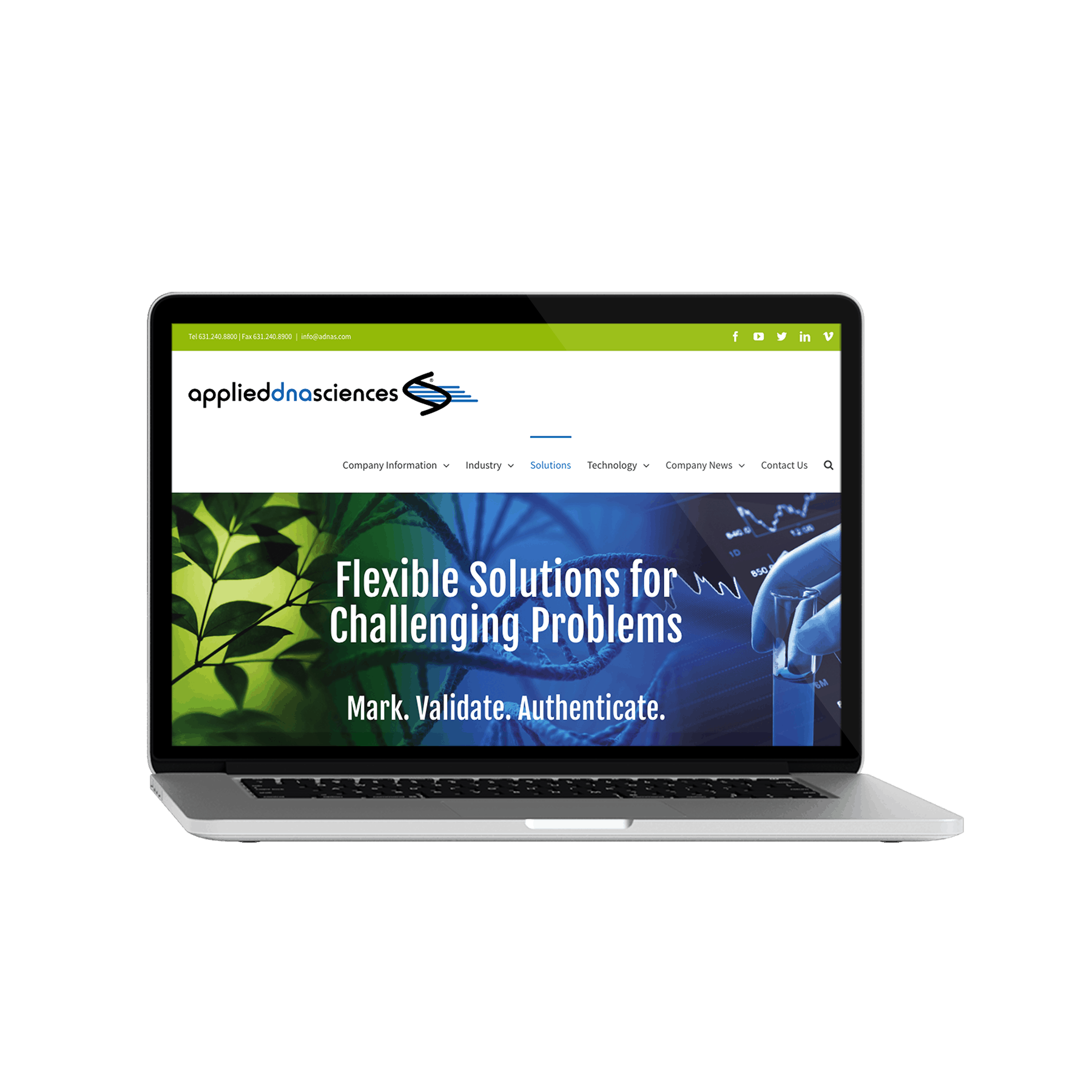 ADNAS (Applied DNA Sciences) Website Design viewed on Laptop